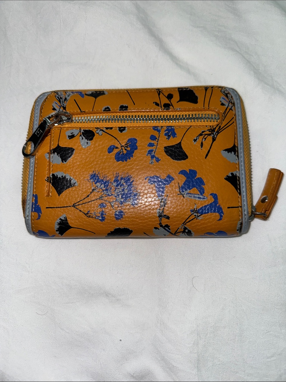 Leather Floral Zip Wallet - Brown/Blue - Picture 2 of 3